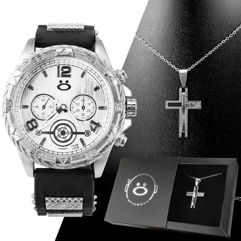 Kit Relogio Masculino Pulseira Silicone Personalizado Colar