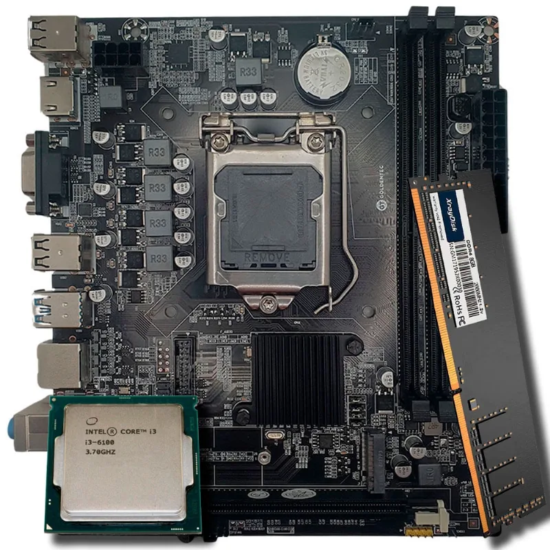 Kit Placa Mãe H110, Com Processador i3-6100, Memória Ram 8GB DDR4