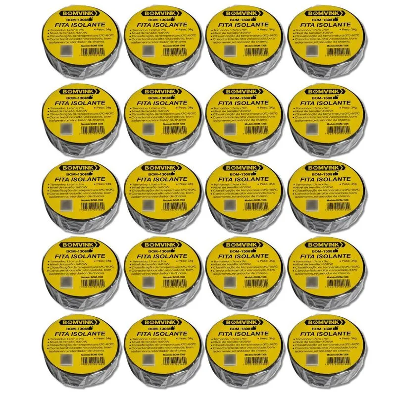 Kit 20 Fita Isolante Antichamas 1.7cm X 9m Bom1308 Bomvink
