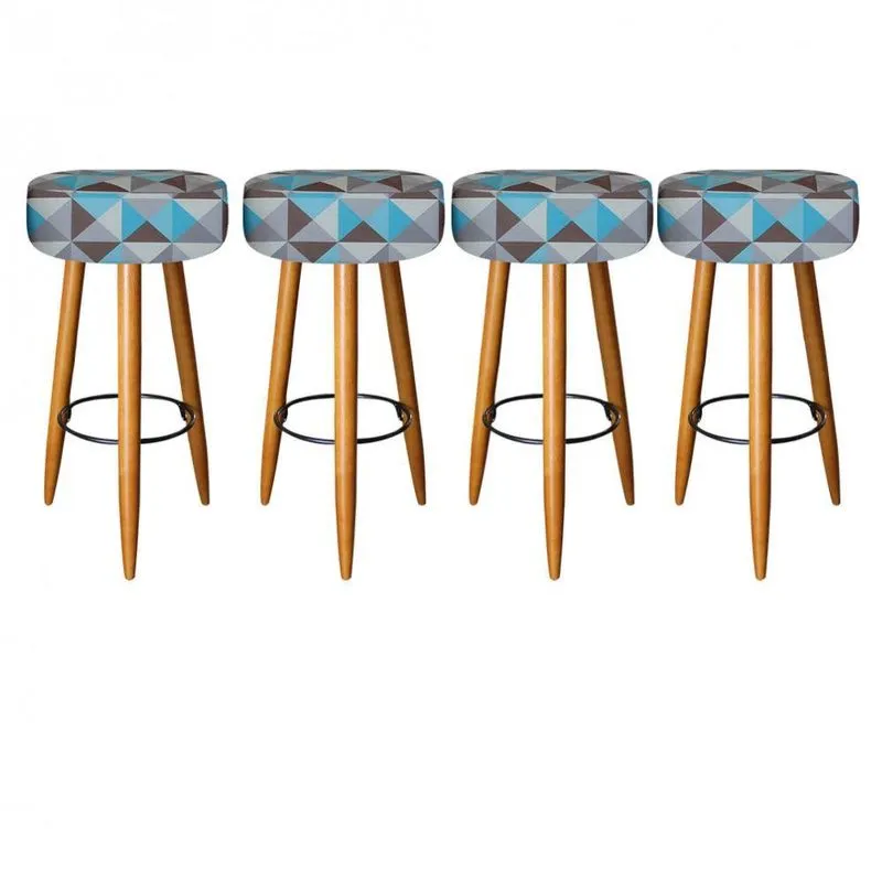 Kit 04 Banqueta Alta Lia Castanho Triângulo Azul