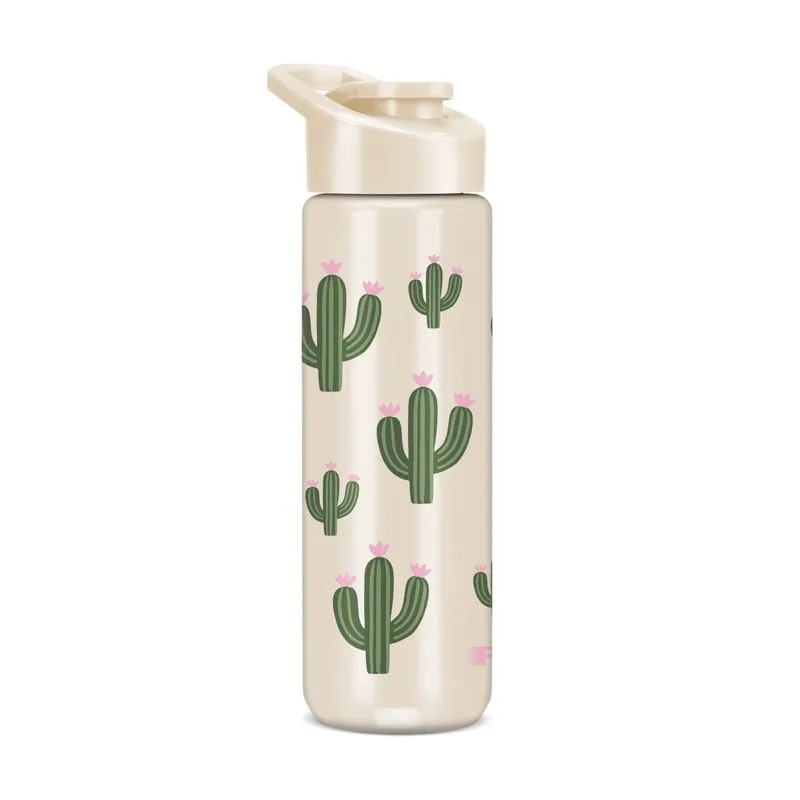 Garrafa Squeeze Plástico PET 700ml Plasduran Cactos BPA Free com Canudo
