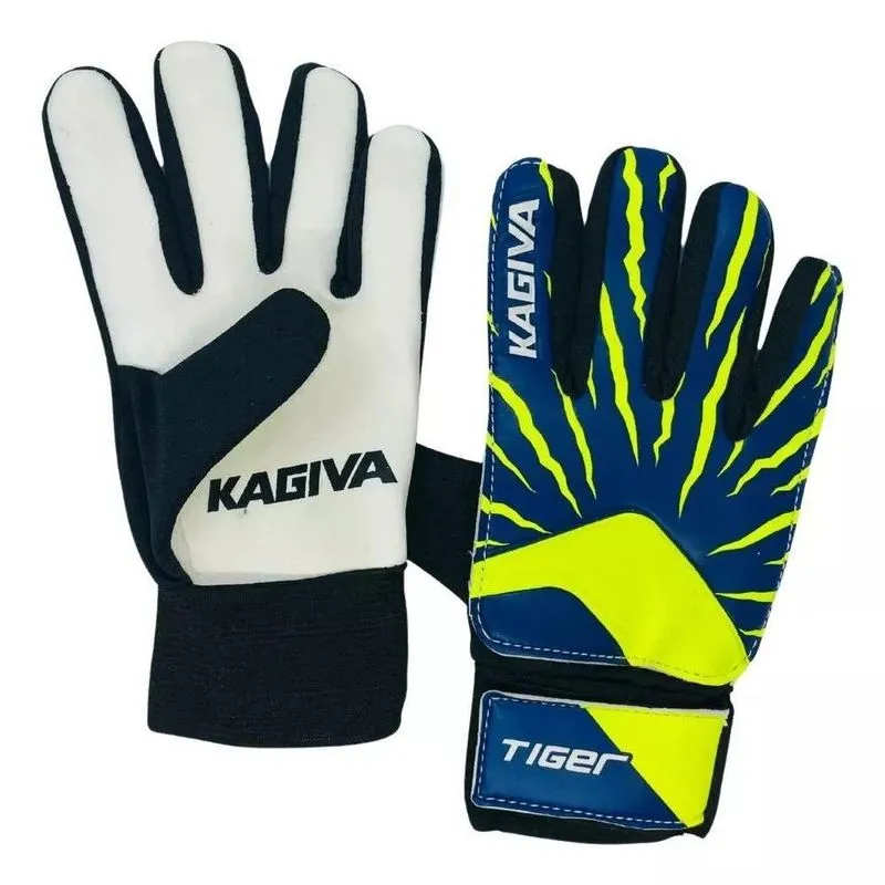 Luva De Goleiro Tiger Kids Infantil Com Proteção Para Mãos Azul E Amarelo Kagiva 5