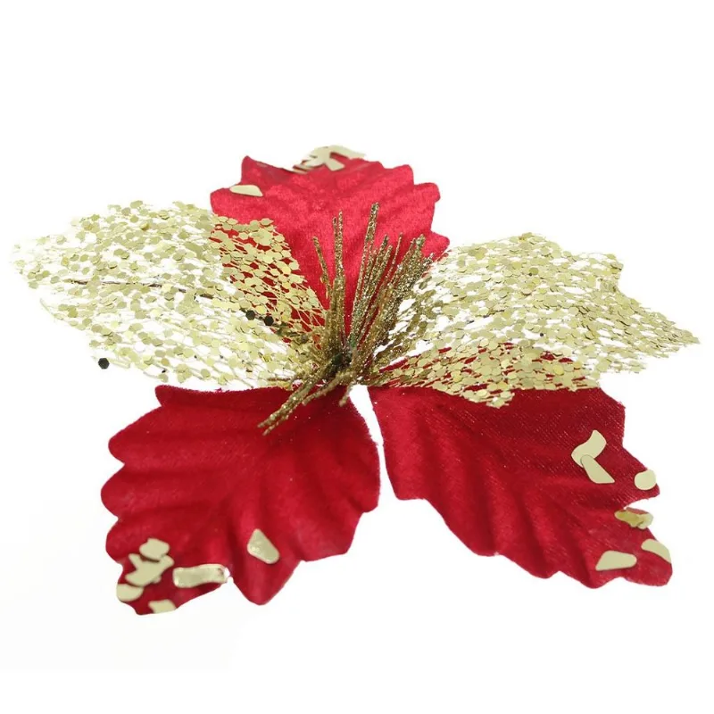 Kit 8 Flor De Natal Vermelha Artificial Com Brilho 19cm