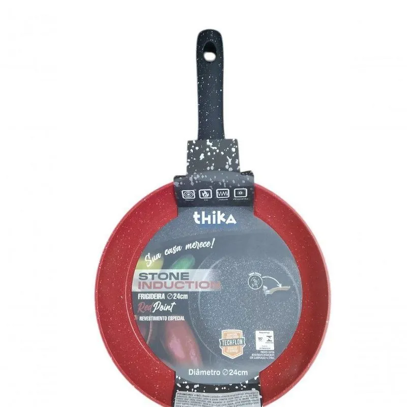 Frigideira Antiaderente Alumínio 24cm Cabo Ergonômico Vermelho Thika Importadora