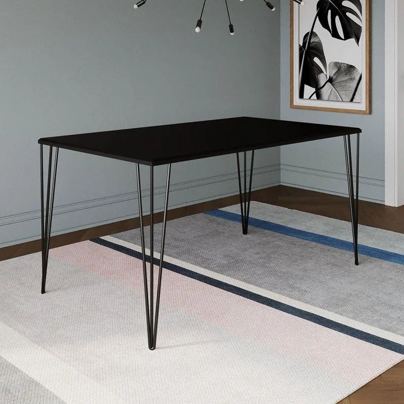 Mesa De Jantar Elen Retangular Tampo De Madeira 140x80cm Preto