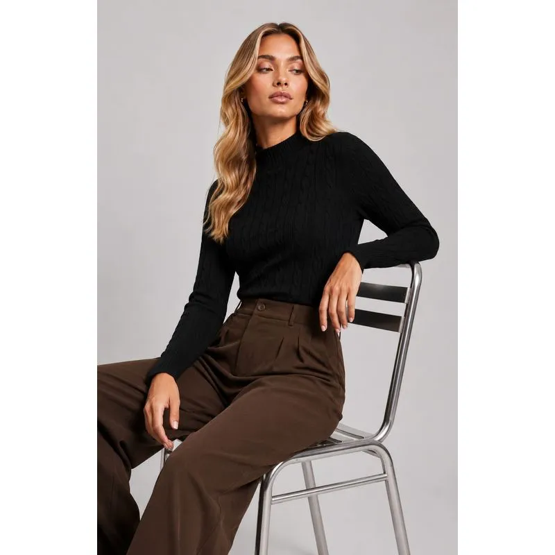 Blusa Tricot Manga Longa Gola Alta com Tranças Preto Salvatore Tamanho M