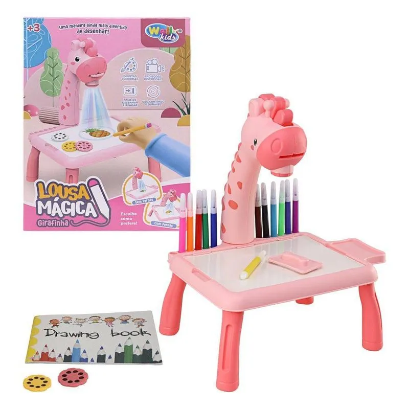 Lousa Mágica Projetor Rosa - 24 Desenhos - Inclui Apagador