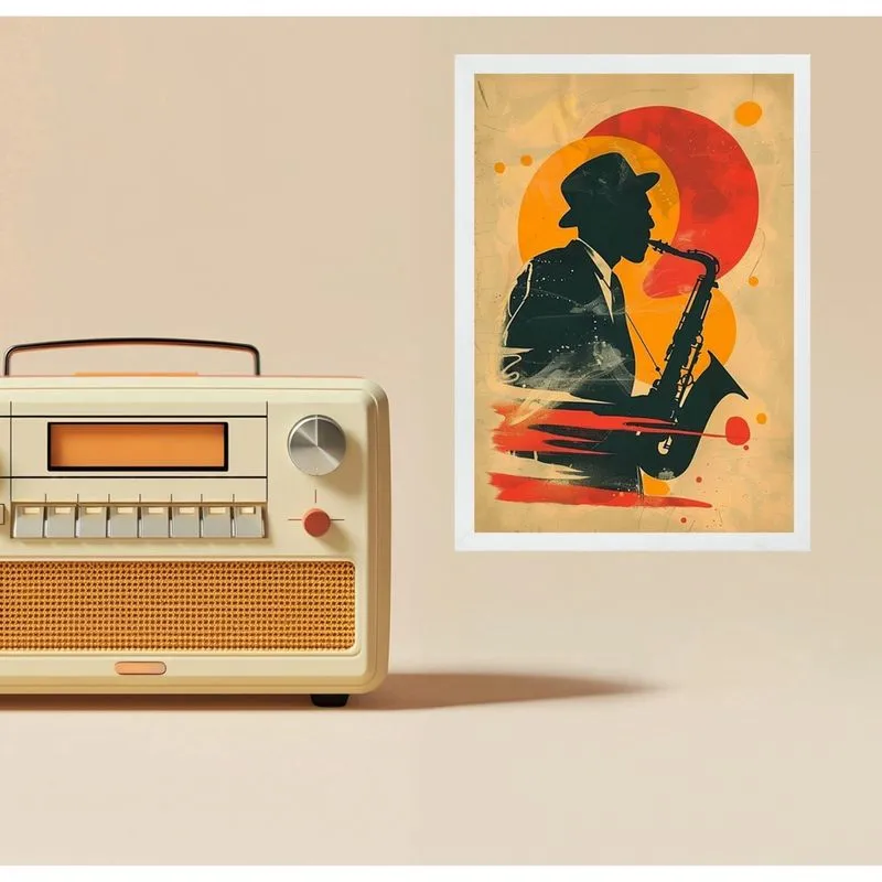 Quadro Decorativo Saxofonista - Aquarela 33X24Cm - Com Vidro