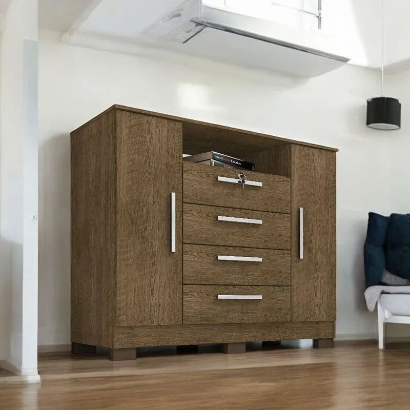 Cômoda Reforçada London Luxo 2 Portas E 4 Gavetas Malbec