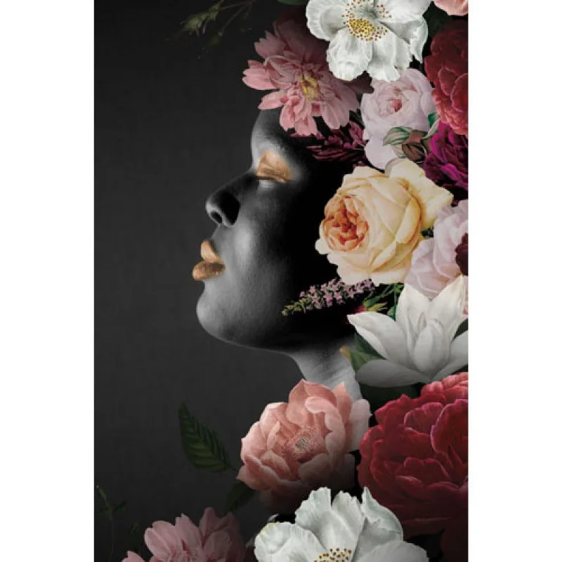 Quadro Decorativo em Canvas Mulher Floral na Armação