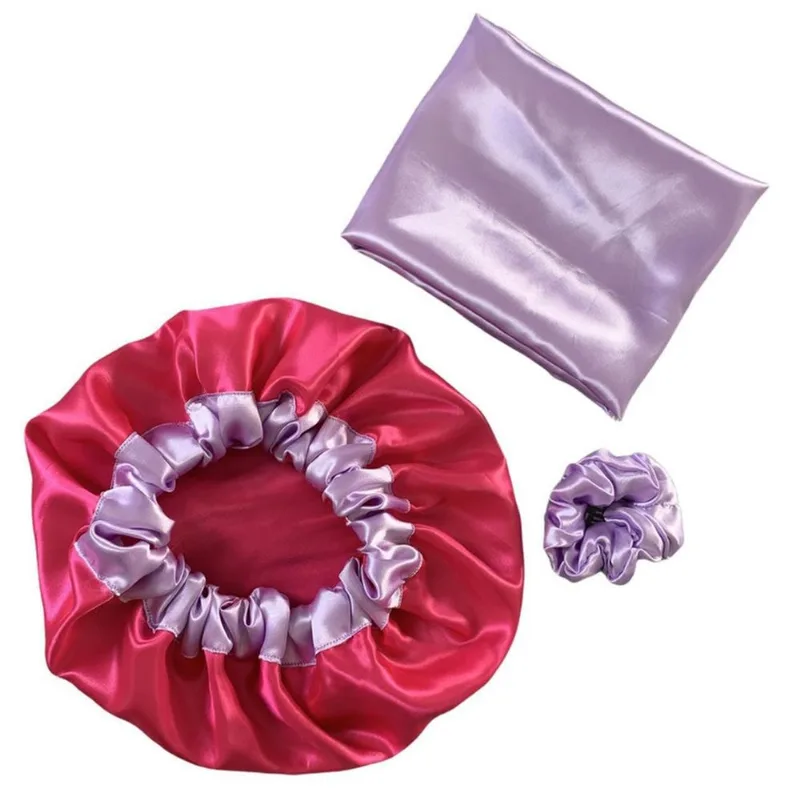 Kit Touca Pink Fronha Lilás 70cmx50cm E Xuxinha De Cetim