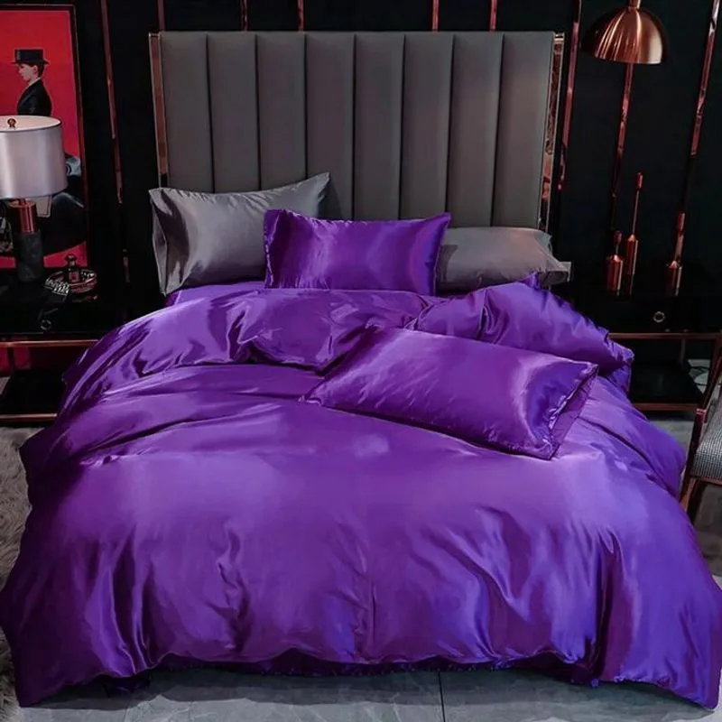 Jogo de cama solteiro cetim toque de seda 7 peças roxo