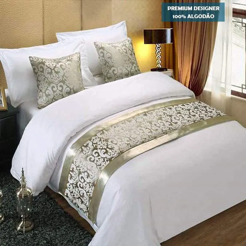 Jogo de cama casal queen algodão 7 pç almofadas E peseira