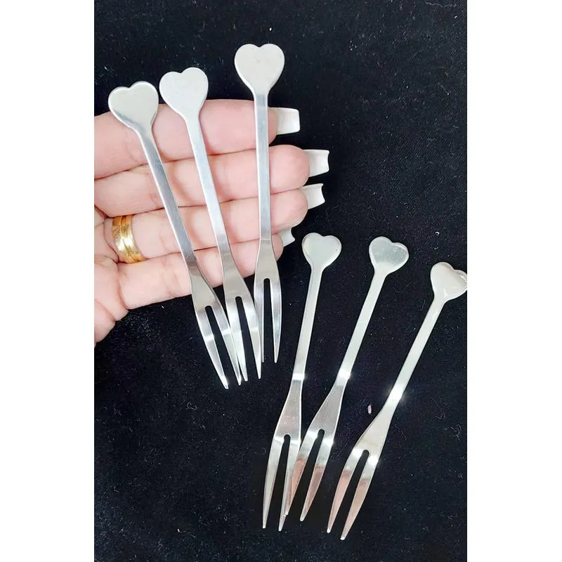 Kit 6 Garfinhos Para Petisco Coração Inox Fondue Queijo Frut