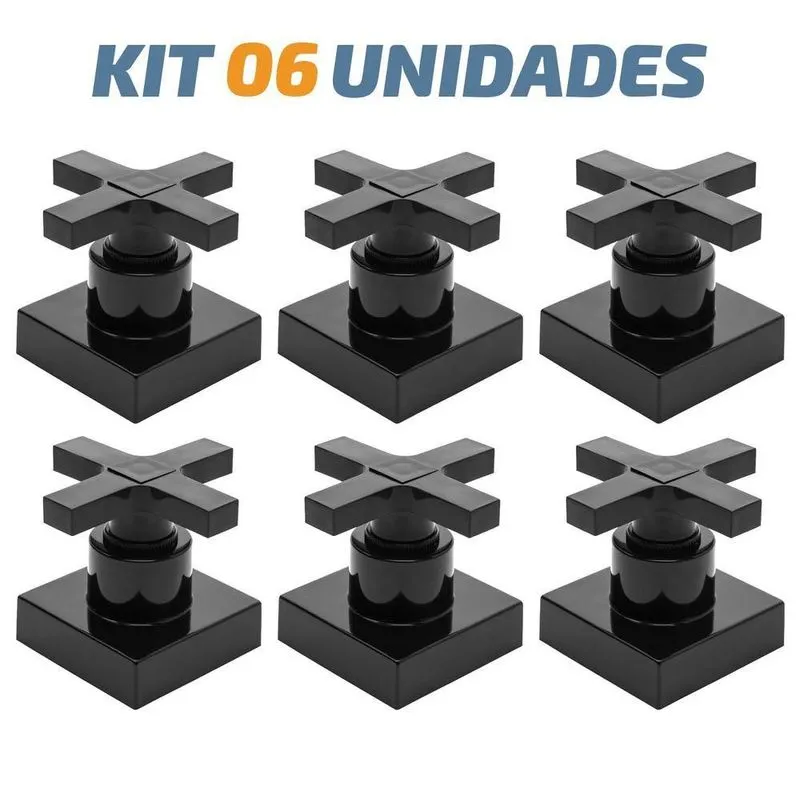 Kit 06 Acabamento Cruzeta Preto Registro Pressão Deca