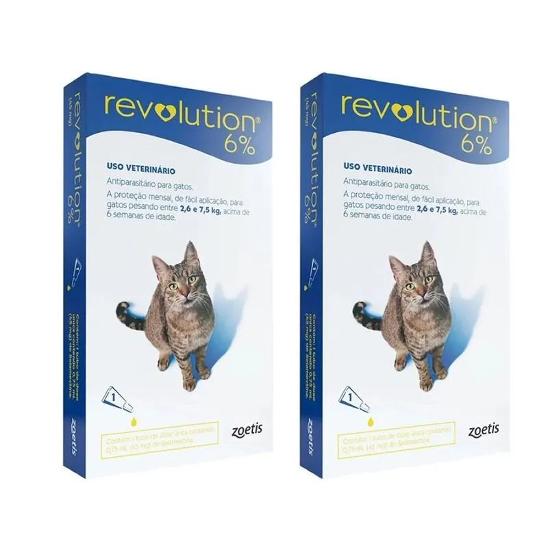 Combo 2 Unidades Antipulgas Revolution Gatos 2,5 A 7,5 Kg - 6% 0,75 Ml 45 Mg