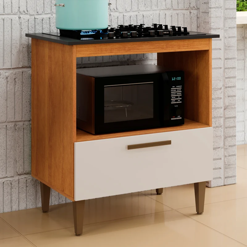 Balcão Cooktop Eliz 1 Porta 4 Bocas Nature Off White Kaiki Móveis NATURA/OFF WHITE
