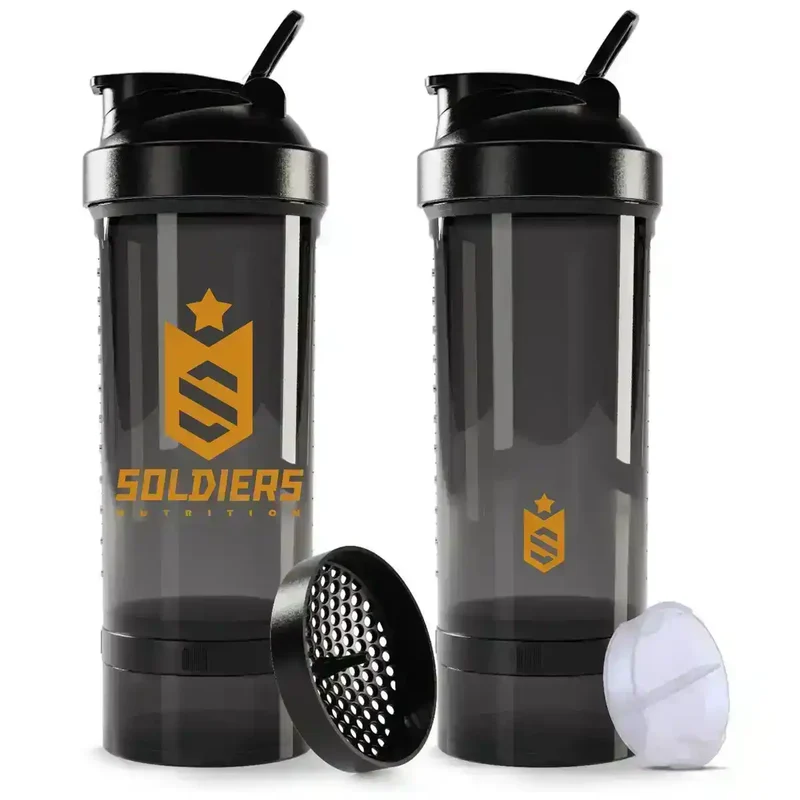 Coqueteleira PRO Soldiers Nutrition - 700ml Preta Logo Dourado
