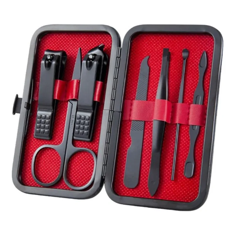 Conjunto De Manicure De Aço Inoxidável Com 7 Peças Preto