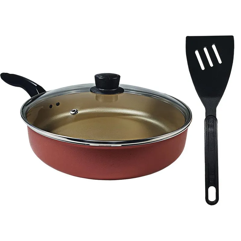 Frigideira Reta 24cm Tampa De Vidro Cereja Antiaderente