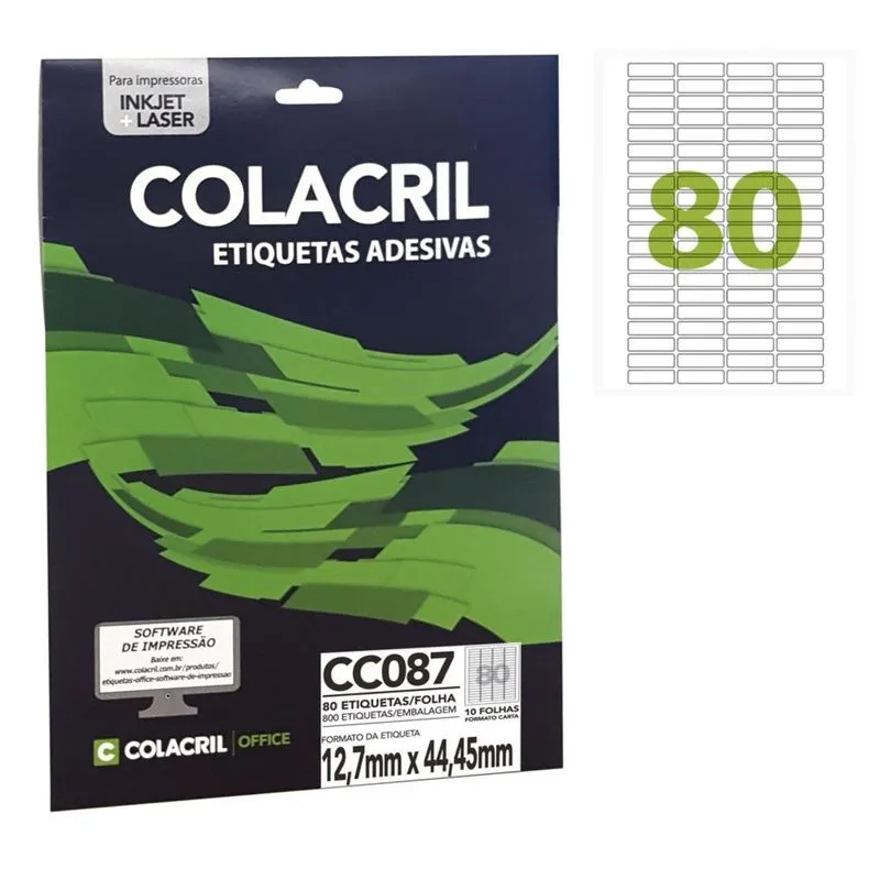 Etiqueta Laser 12,7x44,45mm 10 Folhas 1 UN Colacril