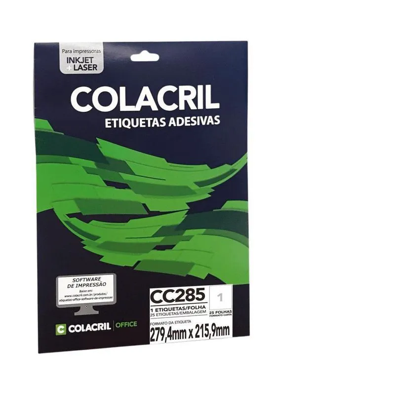 Etiqueta Carta Cc285, 279,4 X 215,9 Mm 25 Folhas Colacril