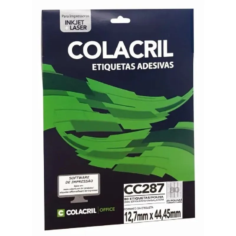Etiqueta Adesiva Colacril Carta CC287 12,7x44,45mm c/25 fls