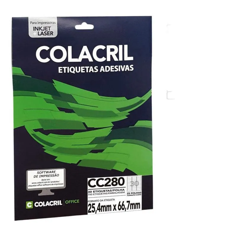 Etiqueta Carta 25,4Mm X 66,7Mm 25 Folhas Cc280 Colacril