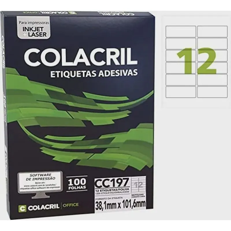 Etiqueta Adesiva CC197 Colacril 38,1mm X 101,6mm 100 Folhas