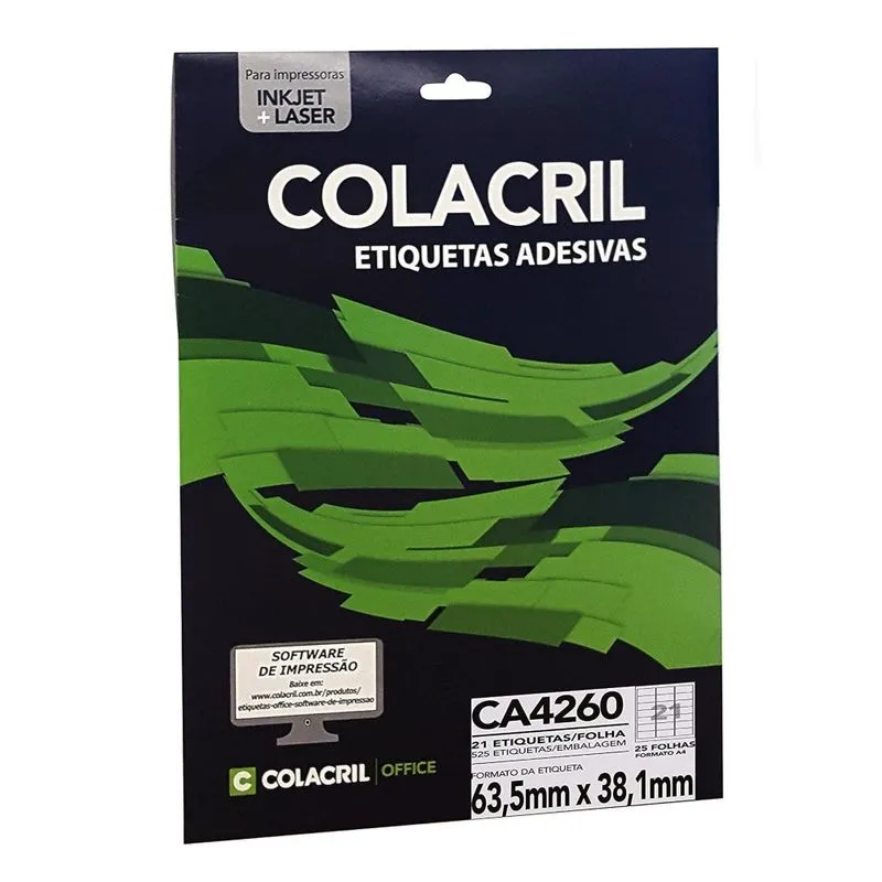 Etiqueta Adesiva Colacril A4 CA4260 63,5x38,1mm C/525 25Fls