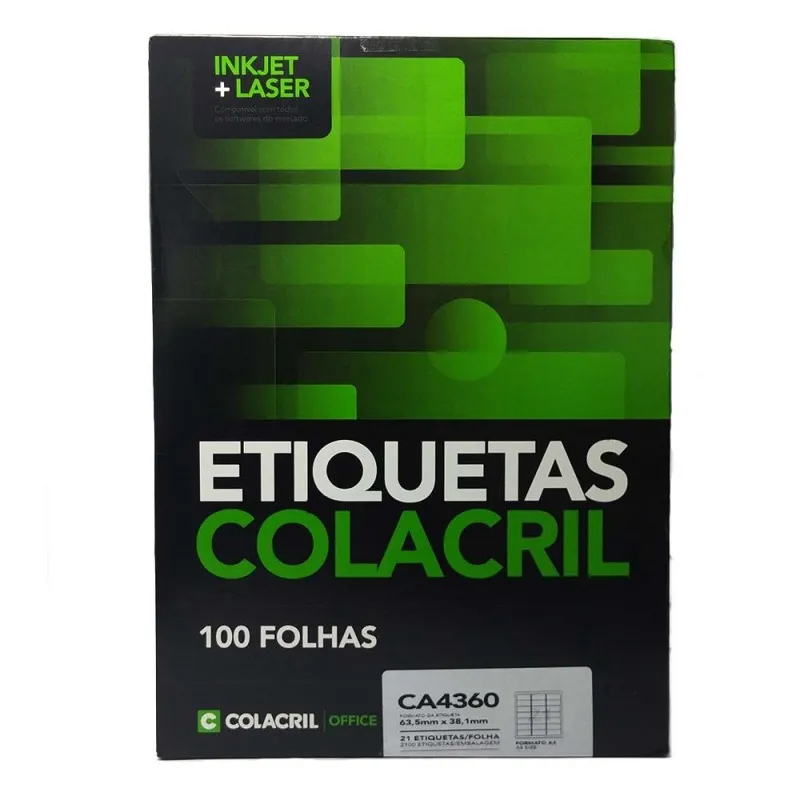 Etiqueta A4 CA4360 63,5x38,1mm Colacril 100 Folhas