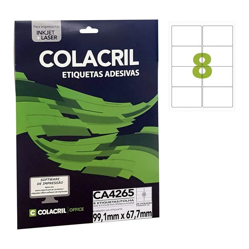 Etiqueta Adesiva Colacril A4 CA4265 99,1x67,7mm 25Fls
