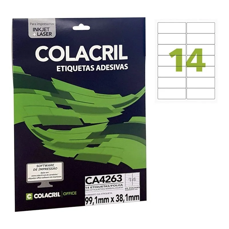 Etiqueta Adesiva Colacril A4 CA4263 99,1x38,1mm 25Fls