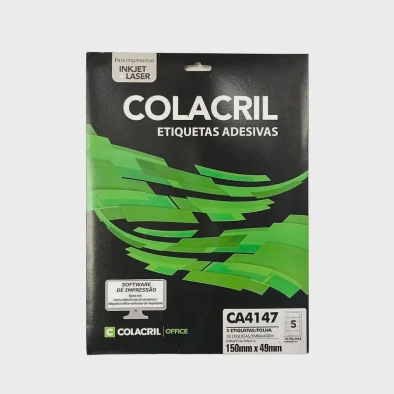 Etiqueta Adesiva A4 CA4147 Colacril 150mm X 49mm 10 Folhas