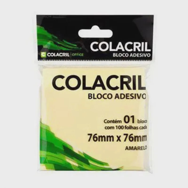 Bloco Adesivo Amarelo 76x76mm Com 100 Folhas Colacril