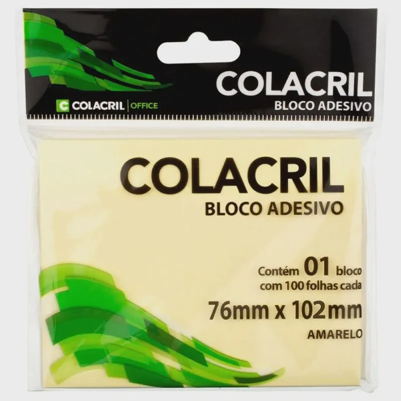 Bloco Adesivo Amarelo 76x102 Com 100 Folhas Colacril