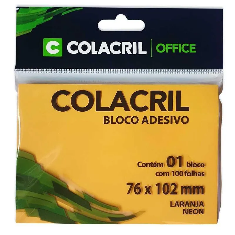 Bloco De Notas Adesivas 76x102mm 100fl Laranja Neon Colacril