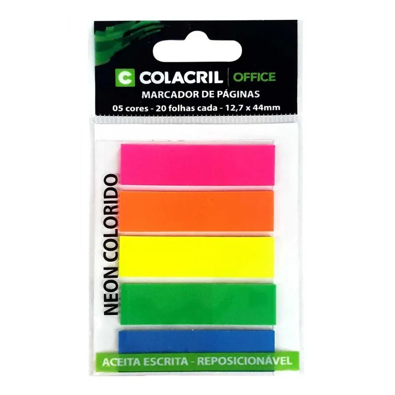 Bloco De Notas Adesivas Marcador Pag 100fl Colorido Neon Colacril