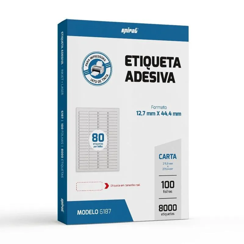 Etiqueta ink-jet laser Carta 12,7x44,4 6187 Spiral pt 8000 un