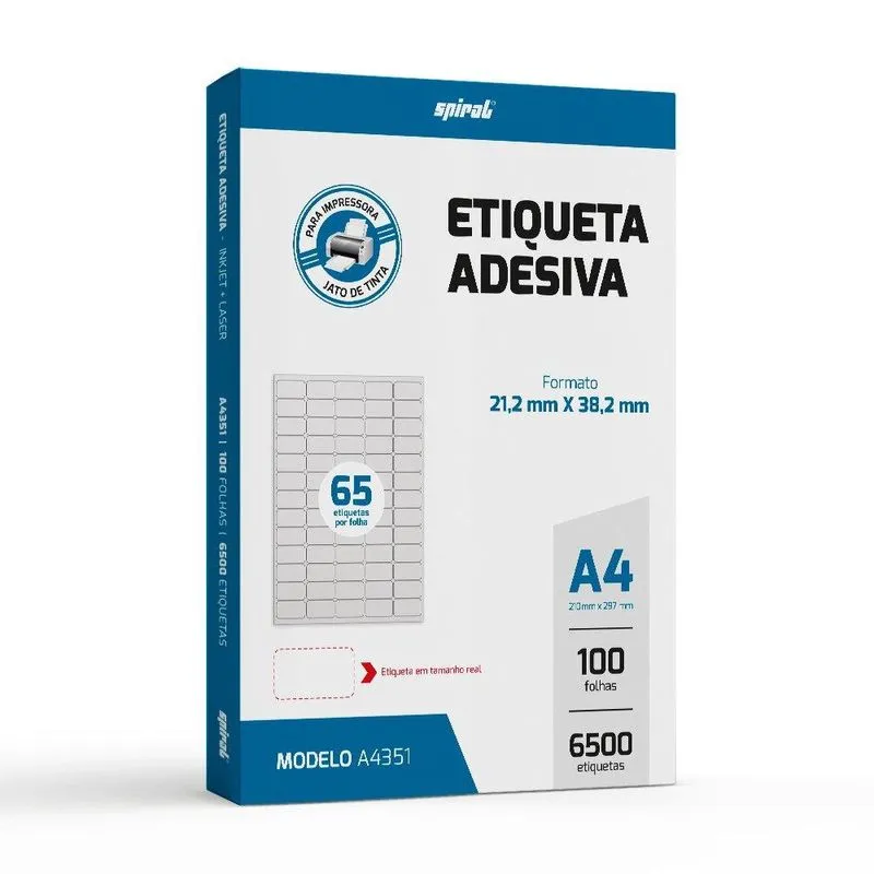 Etiqueta ink-jet laser A4 21,2x38,2 351 Spiral pt 6500 un