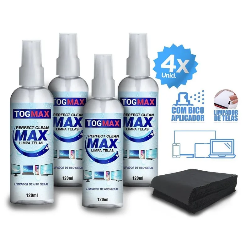 Limpa Telas Togmax 120ml Kit 4 Und - Spray Desengordurante