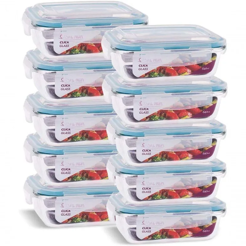Conjunto 10 Potes Vidro Hermetico para Mantimentos 640ML Vedacao 4 Travas Transparente Casa Linda