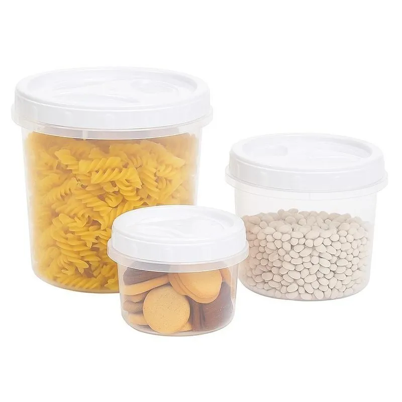 Conjunto Porta Mantimentos Kit 3 Potes Arroz Feijao Sal Graos Multiuso Tampa Veda Rosca Organizador Armario Cozinha