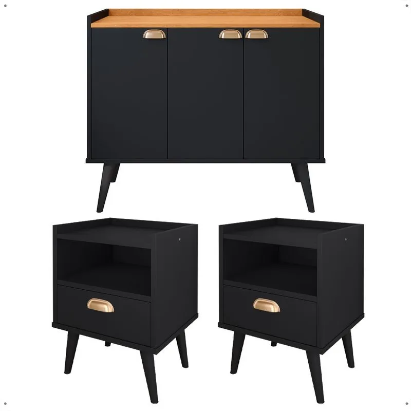 Kit 2 Mesinhas Lateral Cama Mesa Cabeceira Quarto Nicho Aparador Buffet Puxador Concha Cantinho Café Pés Palito - Lojas rpm