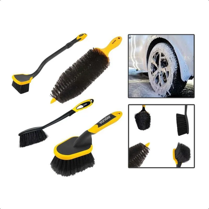 Kit Escovas Lavar Rodas Automotivo Caminhão Moto Detalhada