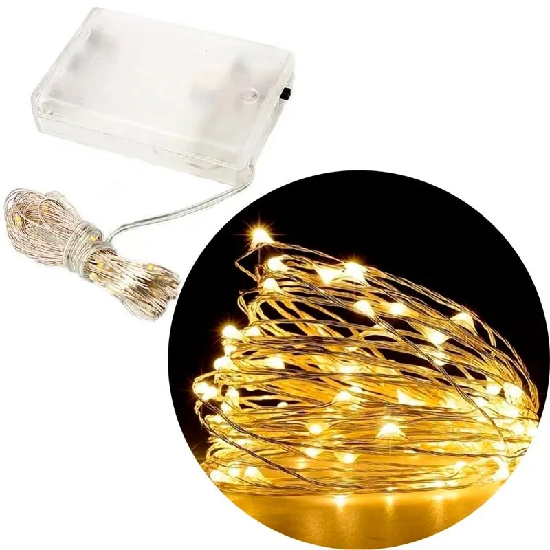 Fio Fada 30 Lâmpadas Cordão Led Luz Amarelo 3 Metros Á Pilha