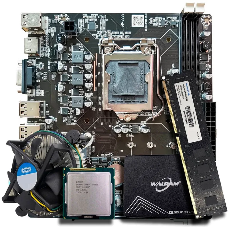 Kit Para Montagem de Computador, Placa Mãe, Processador Core i3-2120, Cooler, Memória 4GB DDR3, ssd 120GB