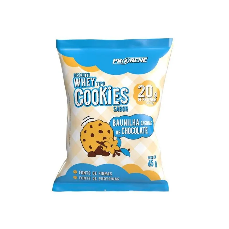 Cookie Proteico 20g Proteinas Sabor Baunilha Com Gotas De Chocolate 45g
