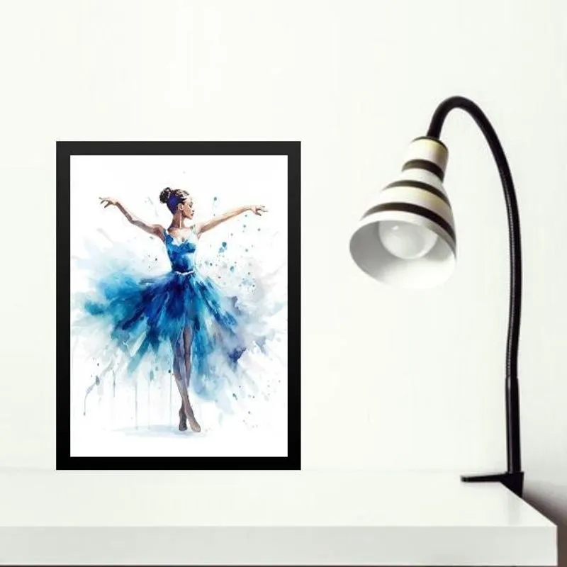 Quadro Bailarina Azul - Aquarela 45X34Cm - Com Vidro