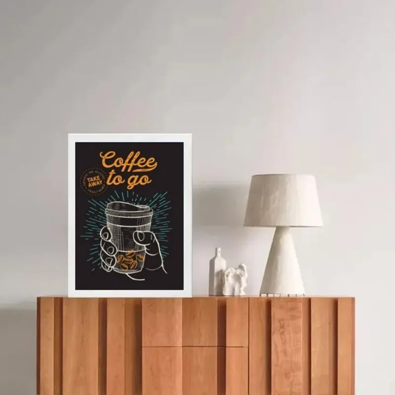 Quadro Retrô Café - Coffee To Go 33x24cm - Com Vidro